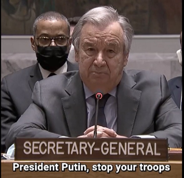 Jefe de la ONU, pide a Putin que pare el conflicto con Ucrania 
