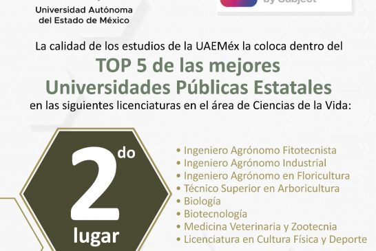 UAEMéx, segunda mejor entre Universidades Públicas Estatales de México en el área de Ciencias de la Vida